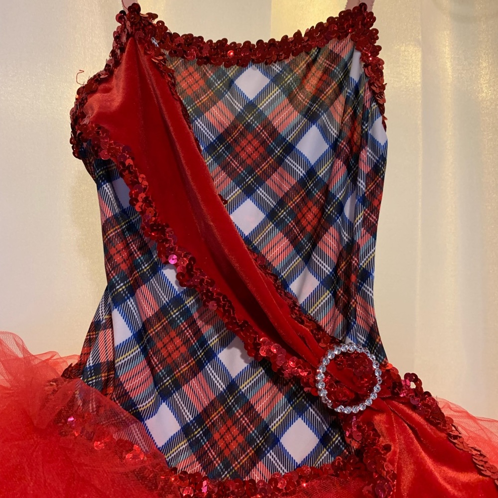 Cicci Plaid Red Sash w Pin Dance Costume Child Med